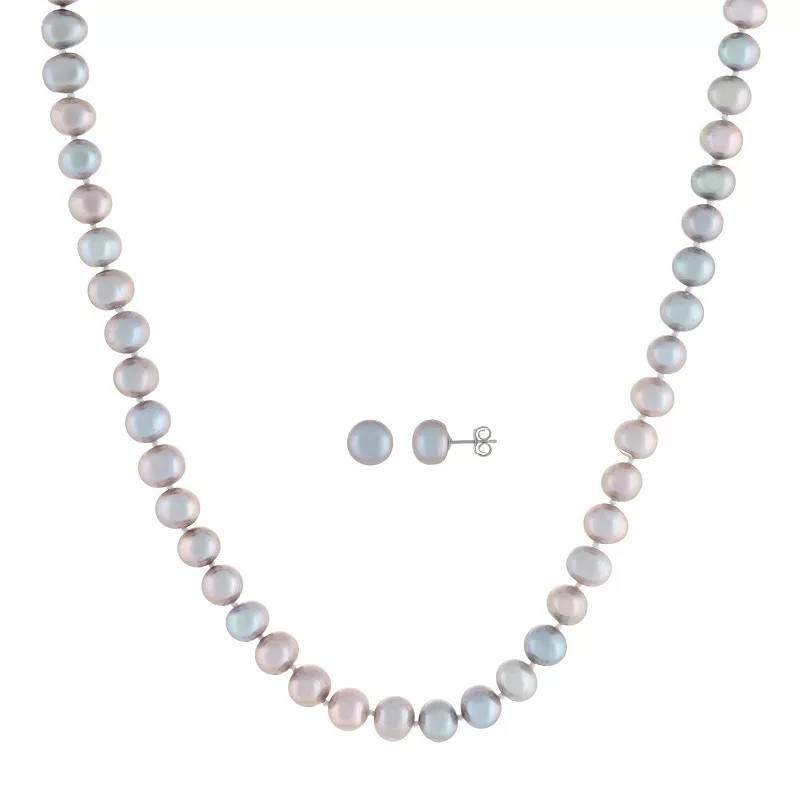 Splendid Pearls Sterling Silver 2-Piece Dyed Gray Freshwater Cultured Pearl Necklace & Earring Set, Women's, Size: 18 | Kohl's
