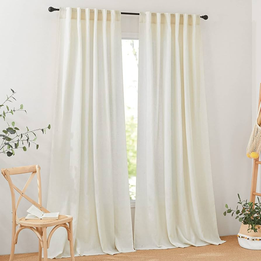 Flax Linen Curtains 108 Inches Long for Living Room Natural Linen Blended Drapes Light Filtering ... | Amazon (CA)