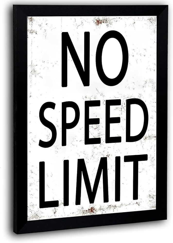 QIYFFBN Black Wood Framed Car Wall Art No Speed Limit Retro Racing Canvas Sign Wall Decor Vintage... | Amazon (US)