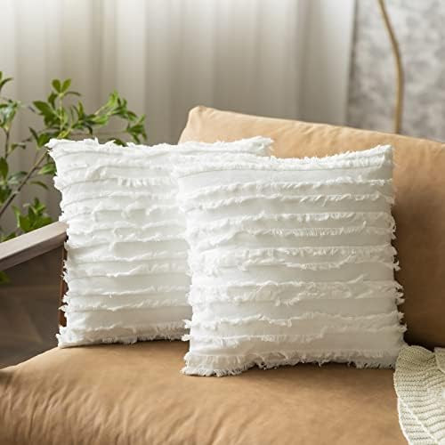 WLANSMO Decorative Ivory White Boho Throw Pillow Covers Linen Striped Jacquard Pattern Cushion Cover | Amazon (US)