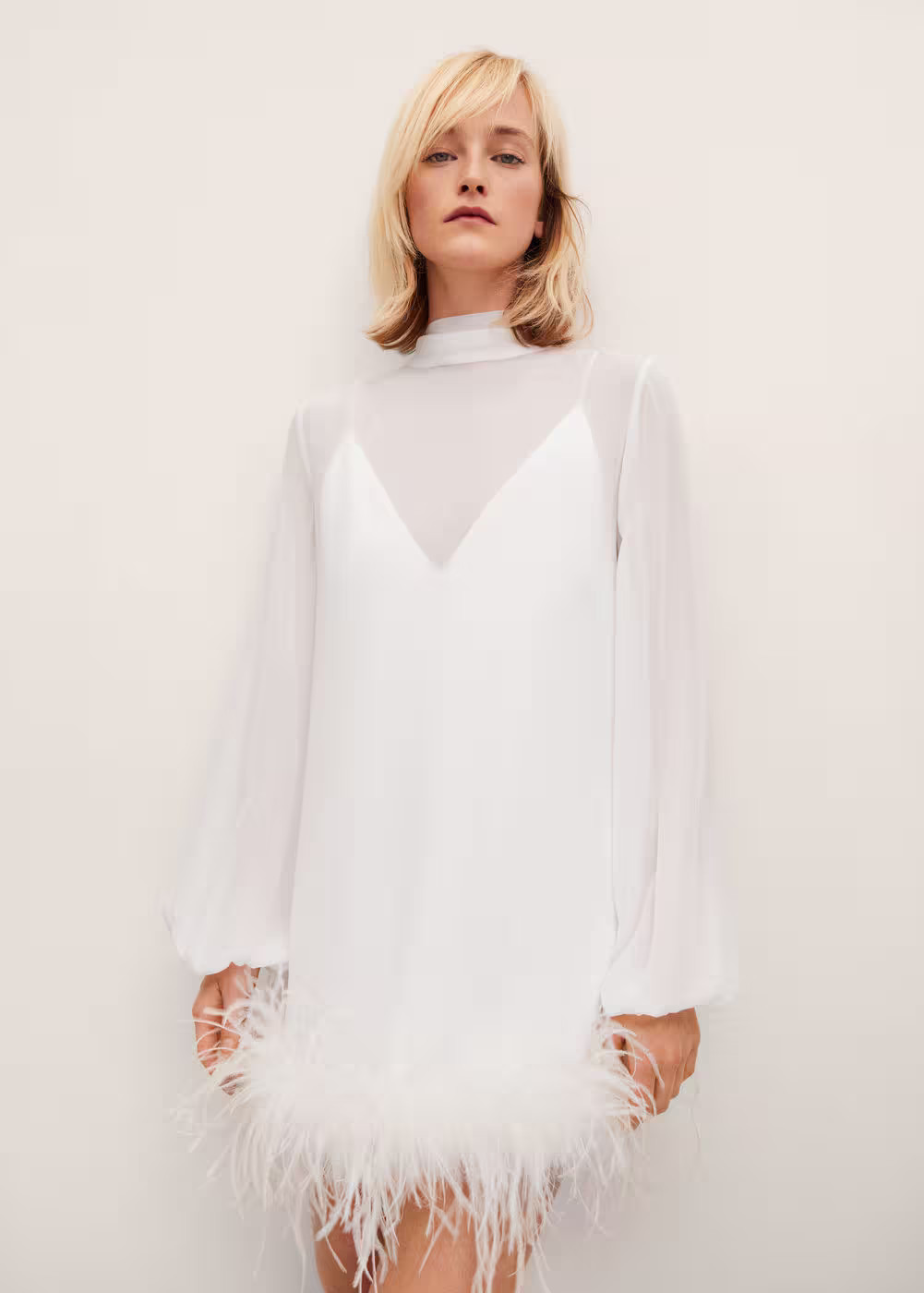 puffed sleeve dress with feather detail -  Women | Mango United Kingdom | MANGO (UK)