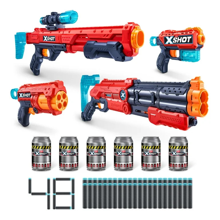 XSHOT Excel Ultimate Shootout Pack 4 Blasters 6 Cans (48 Darts) Outdoor Toy by ZURU for Ages 8+ -... | Walmart (US)