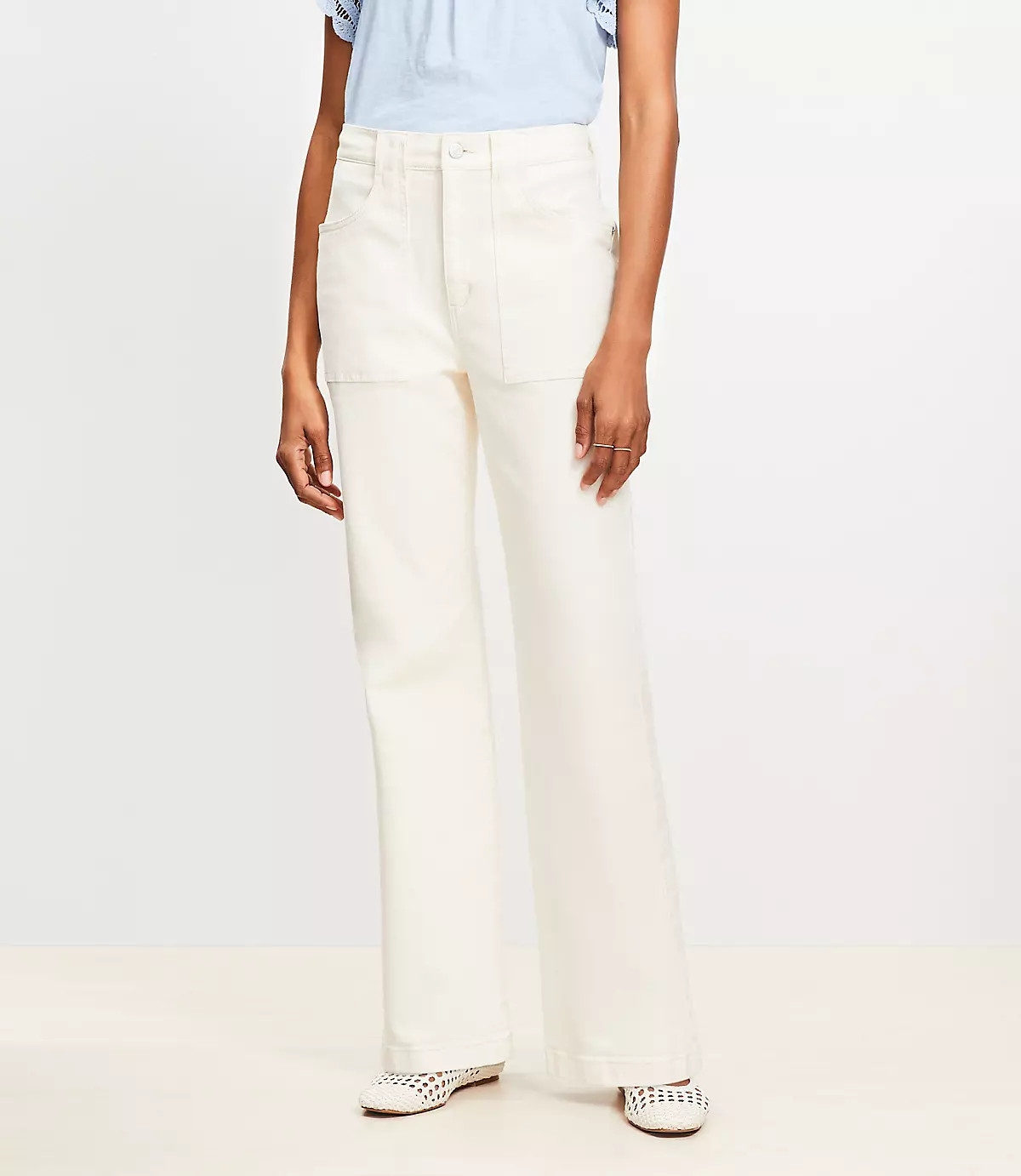 High Rise Relaxed Flare Utility Jeans in Ivory | LOFT