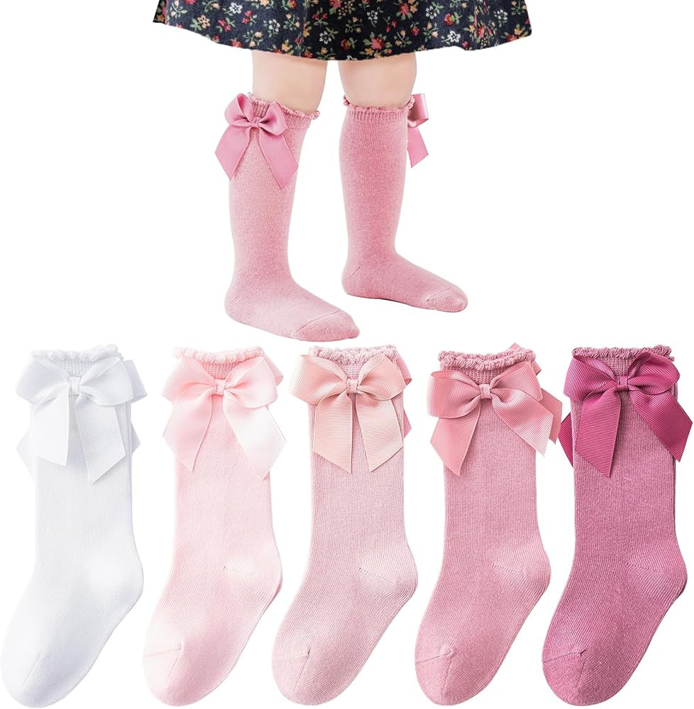 Mini Angel Baby Knee High Socks - Toddler Long Cotton Tube Stockings With Bow Ruffles for Girls -... | Amazon (US)
