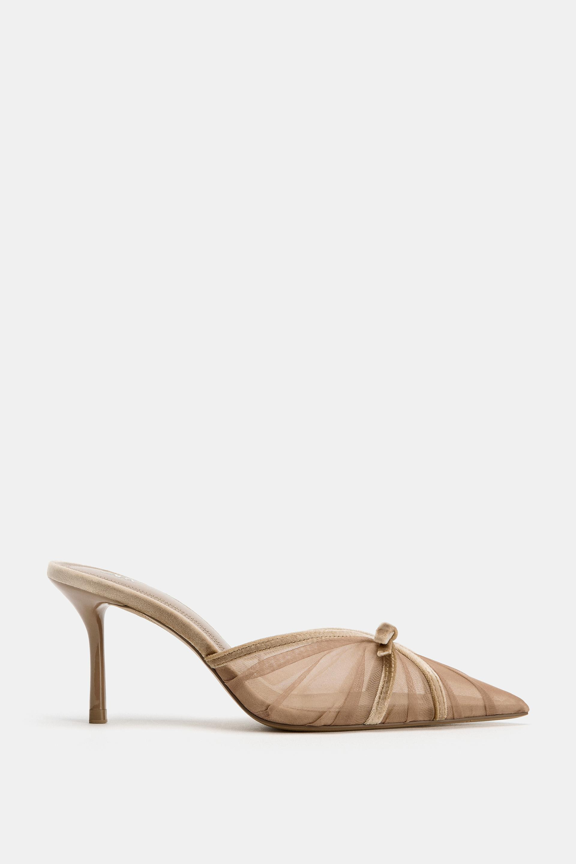 Zara - Mesh Bow Mules - Beige - 7½ - Woman | Zara US