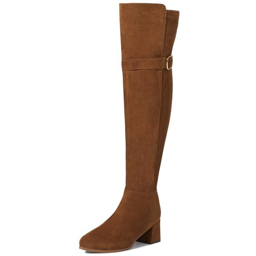 SUEDI Women's Over The Knee Boots Chunky Heel Thigh High Boots Suede Long Boots Pointed Toe Tall Boots for Women Brown Size 7.5 | Amazon (US)