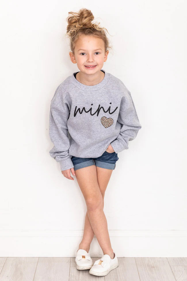 Mini Script Brown Animal Print Grey Graphic Kids Sweatshirt | The Pink Lily Boutique