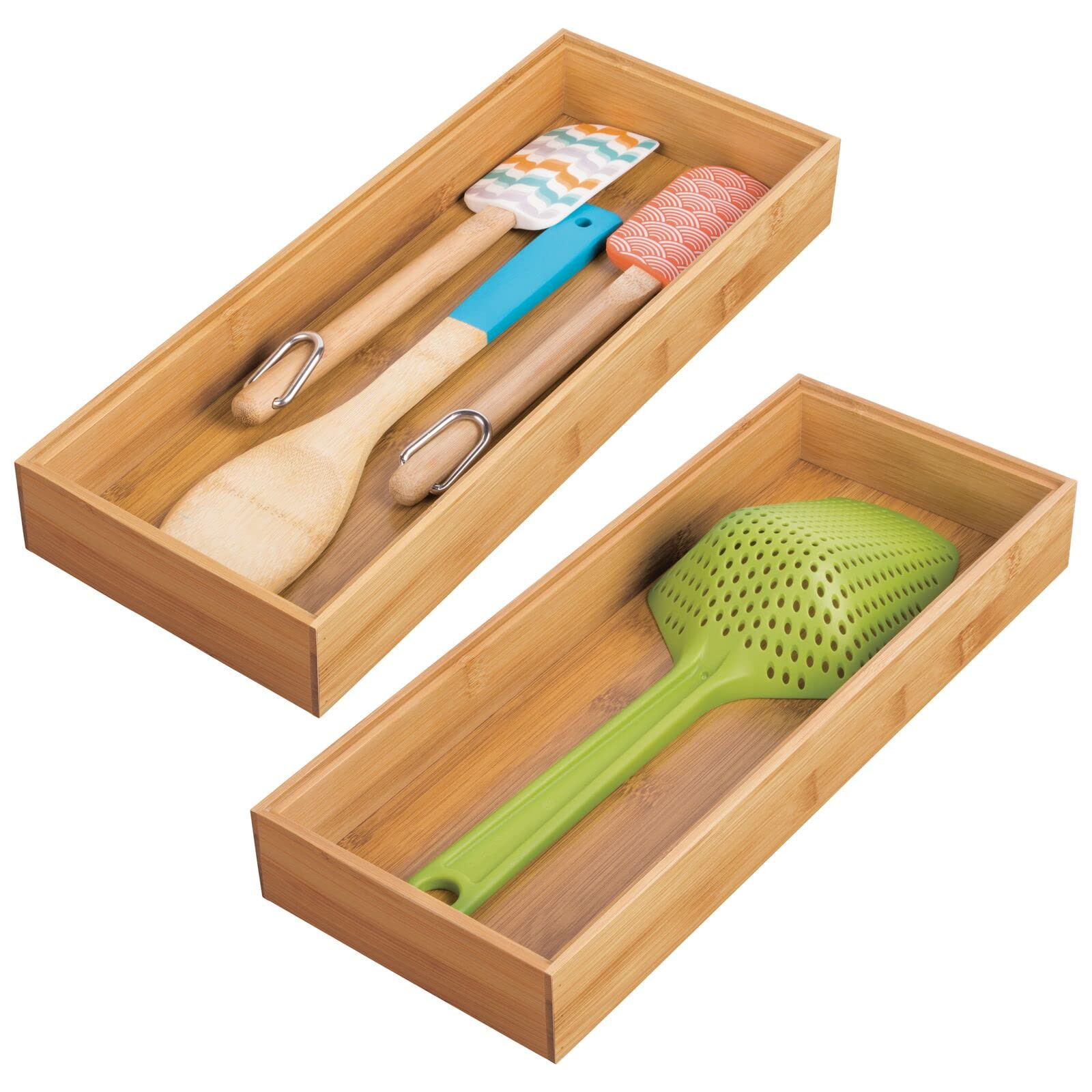mDesign Wooden Bamboo Drawer Organizer - 15" Long Stackable Storage Box Tray for Kitchen Drawers/... | Amazon (US)