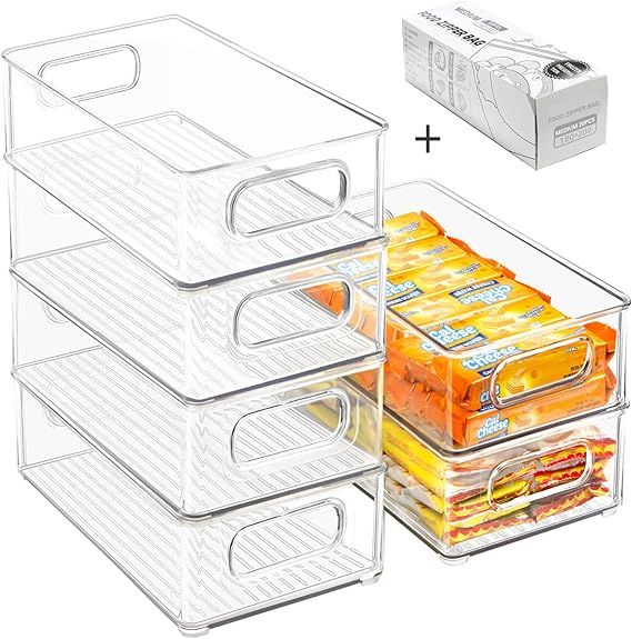 Stackable Refrigerator Organizer Bins, 6 Pack Clear Kitchen Organizer Container Bins with Handles... | Amazon (US)