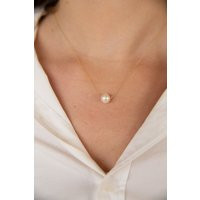 Gold Pearl Necklace, 9K, 14K, Solid Necklace, Single Pearl, Minimalist Bridal Jewelry, Gift For Mom, | Etsy (US)