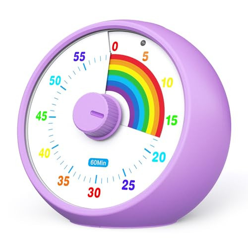 Visual Timer for Kids, 60-Minute Countdown for Classroom Office Kitchen, Desk Timer Kids Time Management Tools with Silent Operation, Pomodoro Timer Rainbow Pattern Purple | Amazon (US)