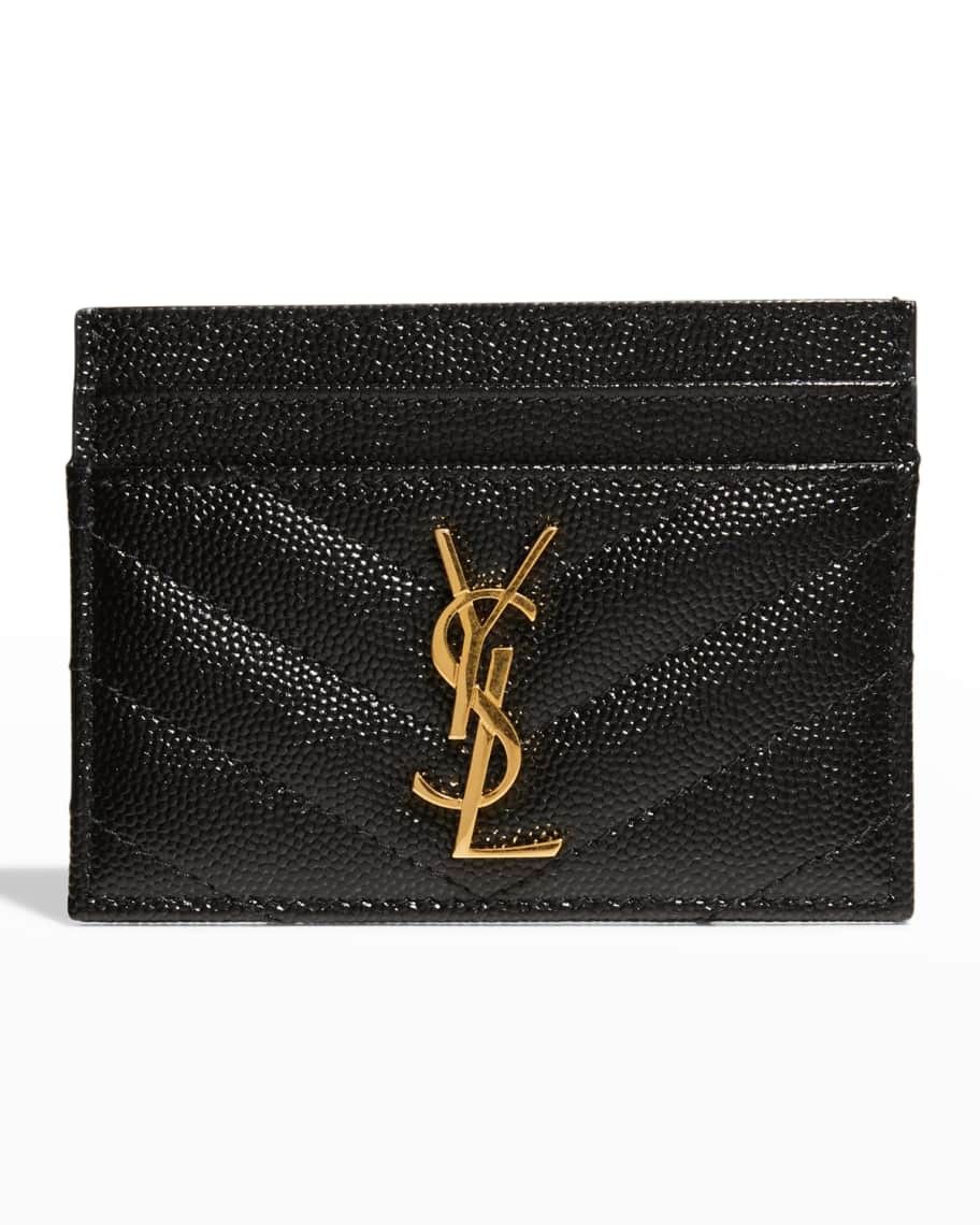 Saint Laurent YSL Grain de Poudre Leather Card Case, Golden Hardware | Neiman Marcus