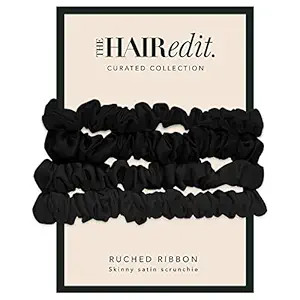 The Hair Edit Ruched Ribbon Satin Scrunchies Black | Amazon (US)