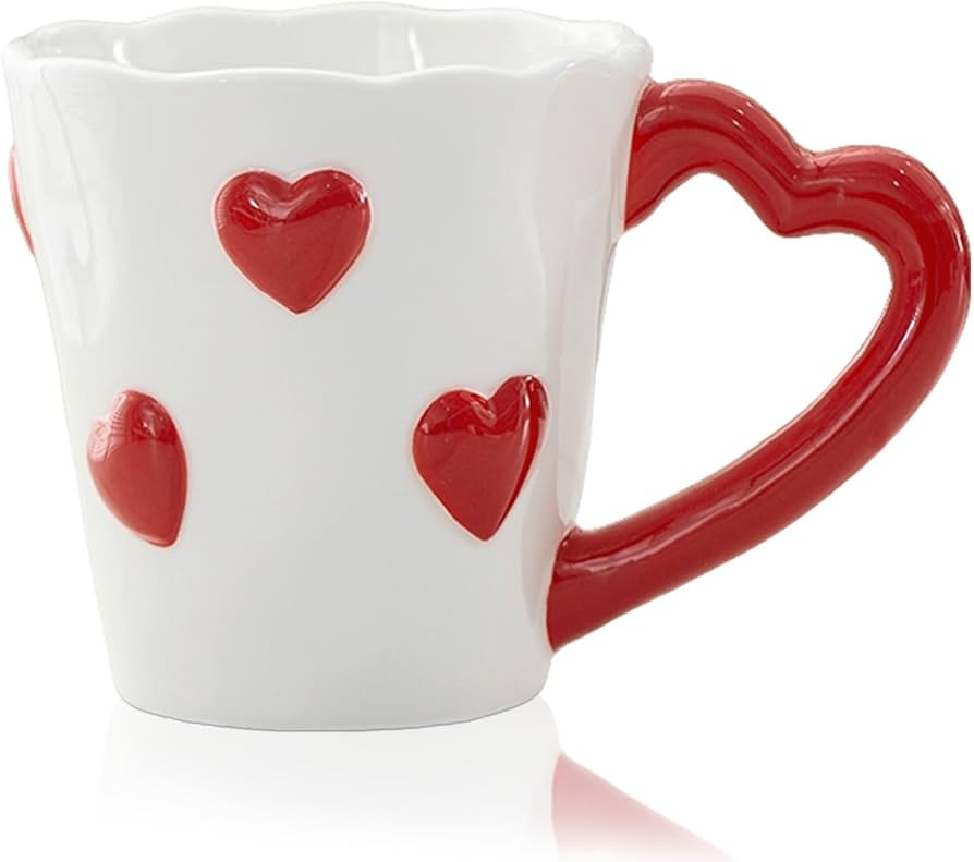 8.5 oz Heart-Shaped Coffee Mug – Cute Ceramic Cup with Red Hearts, Valentine’s Day Themed Tea... | Amazon (US)