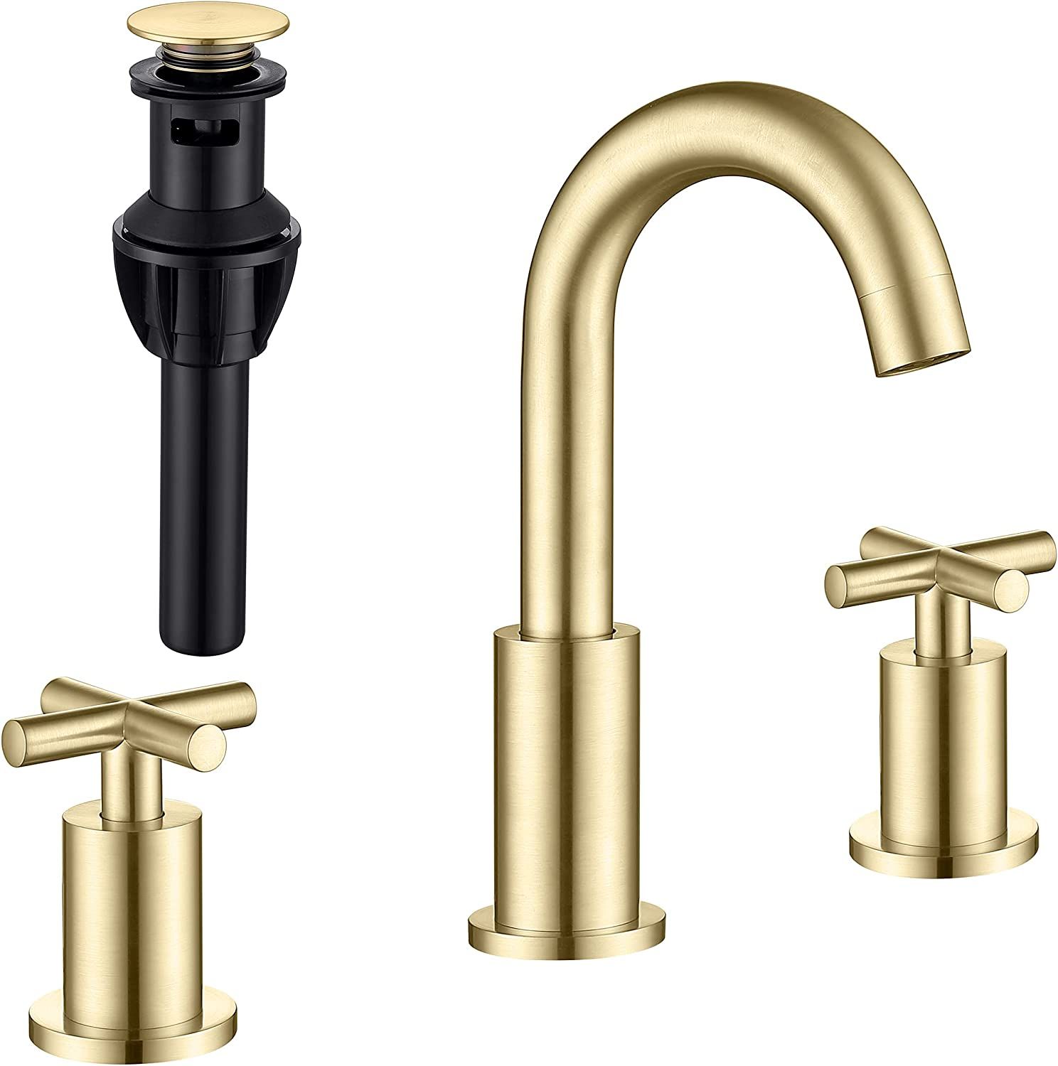 Brushed Gold 8 Inches Widespread Bathroom Faucet, 2 Handle Brass Bathroom Faucet 3 Hole for Sink ... | Amazon (US)