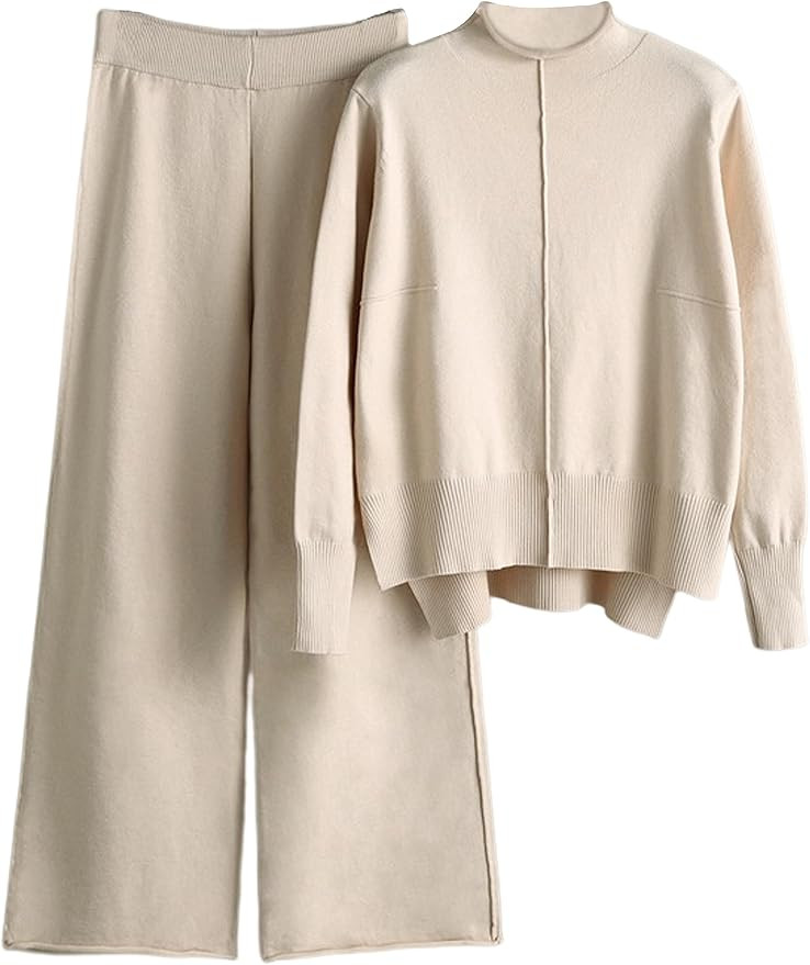 Women's 2 Piece Outfits Sweatsuit Mock Neck Pullover Top Wide Leg Pants Tracksuit Lounge Sets | Amazon (US)