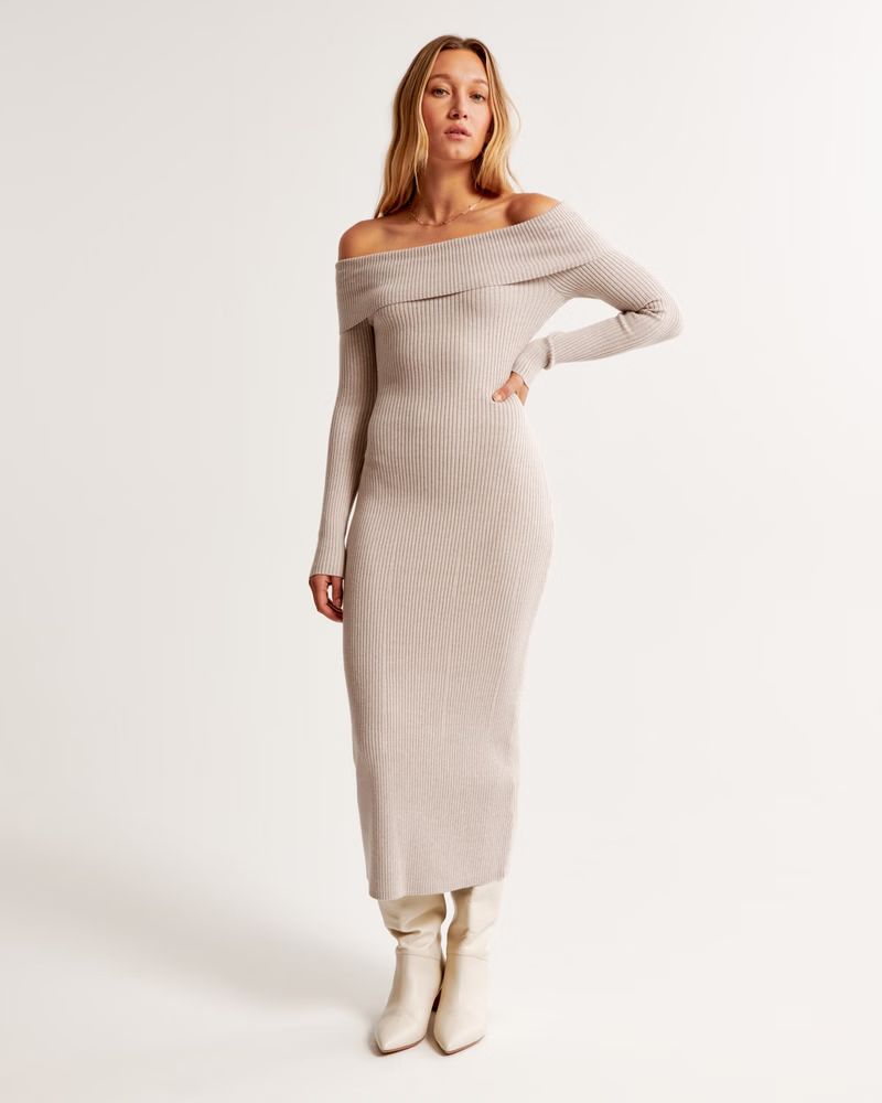 Off-The-Shoulder Midi Sweater Dress | Abercrombie & Fitch (US)