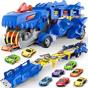Toddler Car Truck Toy for 3 4 5 Years Old Boys, Toy Cars Track Set Dinosaur Transport Truck with ... | Amazon (US)