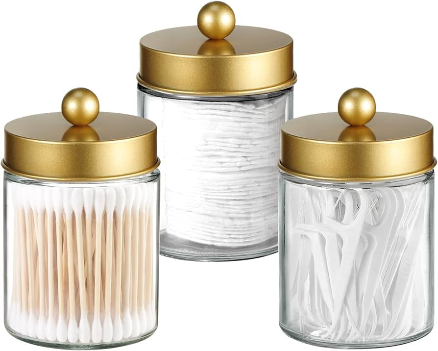 Apothecary Jar Canisters Bathroom Vanity Organizer - Qtip Holder Storage Organizer Countertop -St... | Amazon (US)