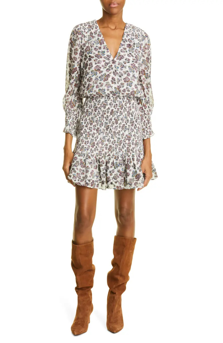 Saera Floral Print Smocked Chiffon Minidress | Nordstrom