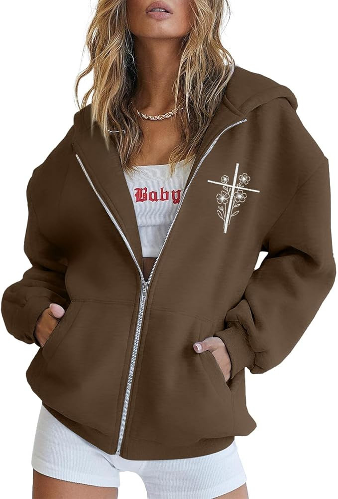 MNLYBABY Jesus Christian Zip Up Hoodie: Women Religious Sweatshirt Faith Shirt Bible Verse Fleece... | Amazon (US)