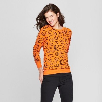 Women's Jack O'Lantern Print Sweatshirt - Modern Lux (Juniors') Orange | Target