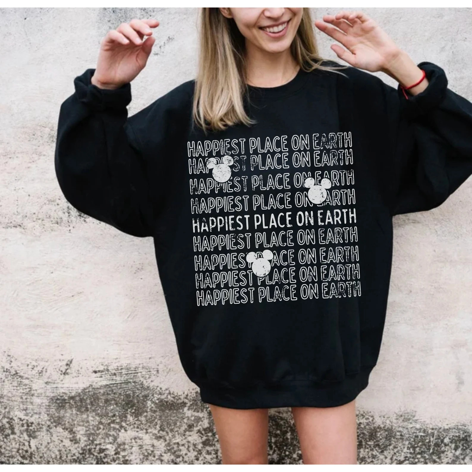 Distressed Graphic Happiest Place on Earth Oversized Sweatshirt Mouse Ears Sweater Magical Place ... | Etsy (US)