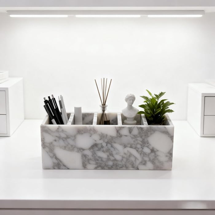 5-Tier Marble Desktop Organizer for Office & Beauty Tools - Stackable Makeup Brush Storage, Coffe... | Amazon (US)