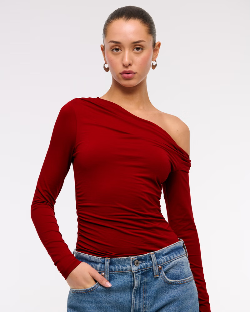 Long-Sleeve Off-The-Shoulder Draped Top | Abercrombie & Fitch (US)