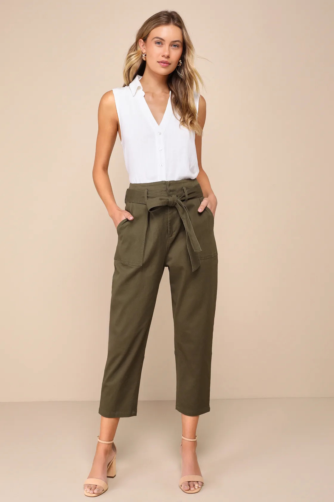 Casual Contentment Ivory Linen Button-Up Collared Tank Top | Lulus