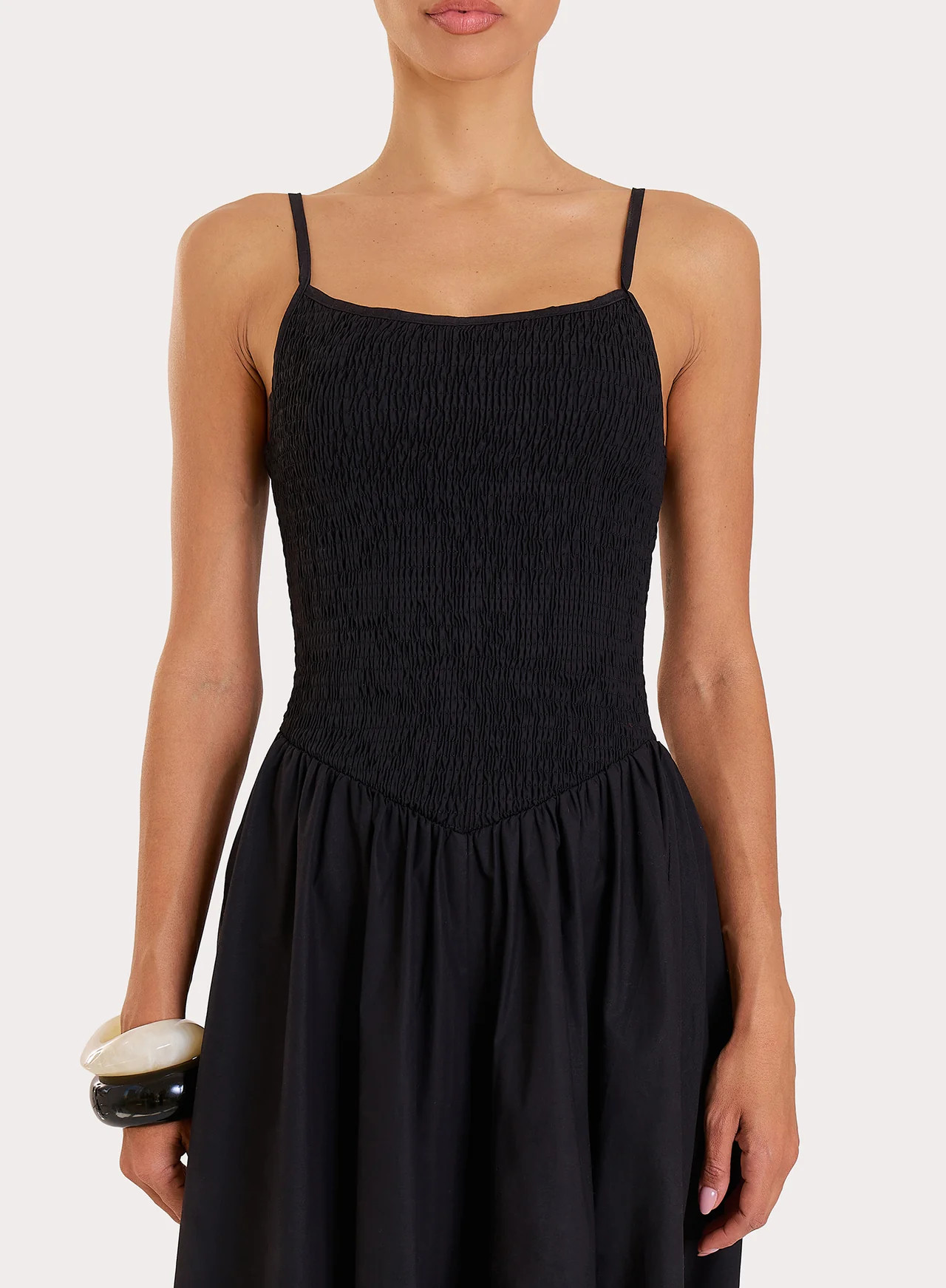 Women's Black Shirred Cotton Maxi Dress | Milano | 4th & Reckless | 4th & Reckless