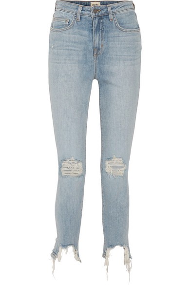 L'Agence - High Line Cropped Distressed High-rise Skinny Jeans - Light denim | NET-A-PORTER (US)