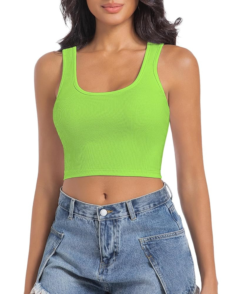 Women's Sleeveless Ribbed Crop Tops Crew Neck Stretchy Casual Basic Fitted Tank Top | Amazon (US)