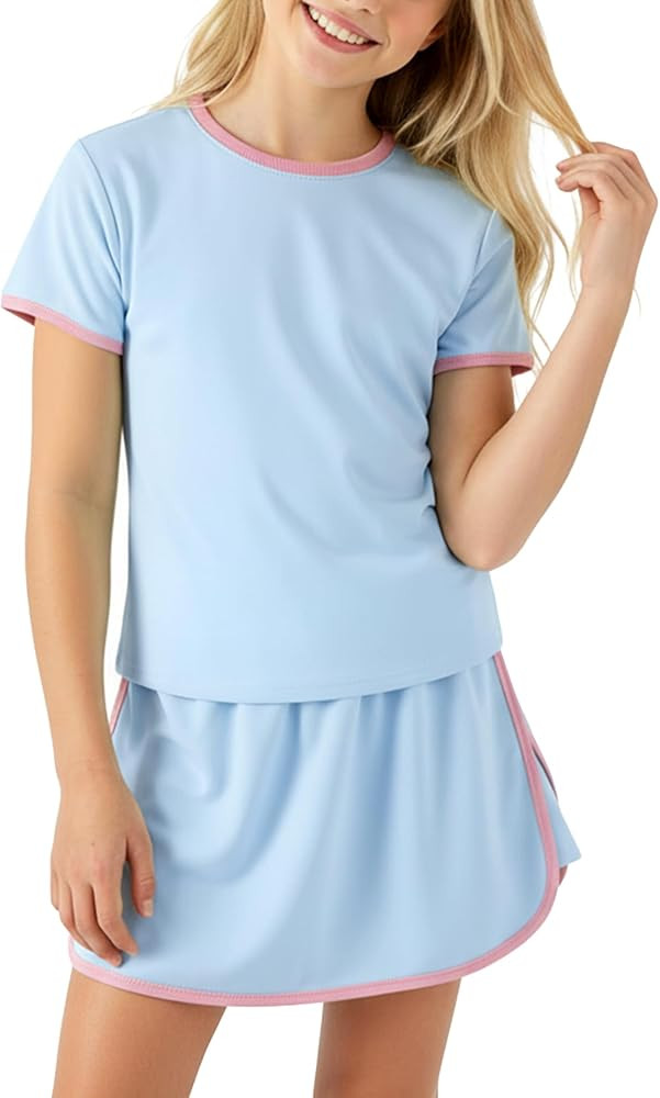 PATPAT Girls Trendy Clothes 6-14 Years Crew Neck Color Block T Shirts and Skorts 2 Piece Summer O... | Amazon (US)