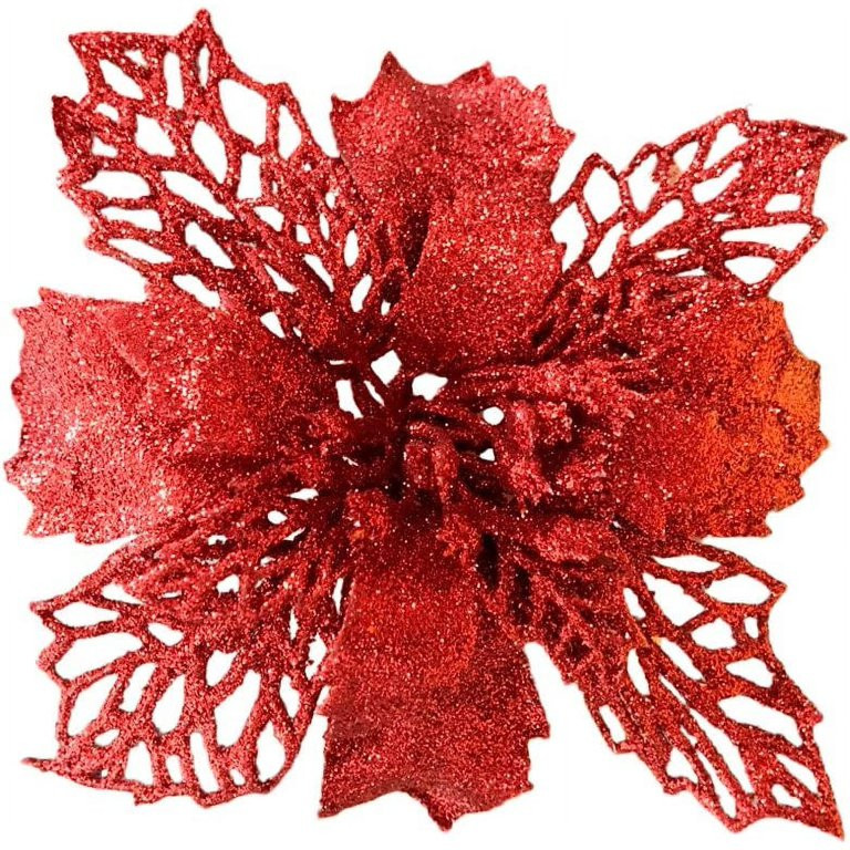 Pack of 12 Glitter Artificial Wedding Christmas Flowers Glitter Poinsettia Christmas Tree Ornamen... | Walmart (US)