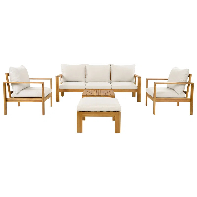 Canaan Patio 5-Piece Acacia Wood Conversation Set With Cushions | Wayfair North America
