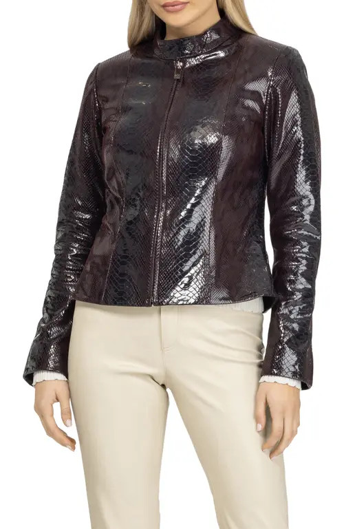 GORSKI Metis Suede Pythn Printed Zip Jacket in Burgundy at Nordstrom, Size Small | Nordstrom