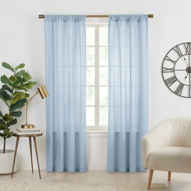 Gap Home Semi- Sheer Stripe Organic Cotton Window Curtain Pair, Blue, 48" x 63" - Walmart.com | Walmart (US)