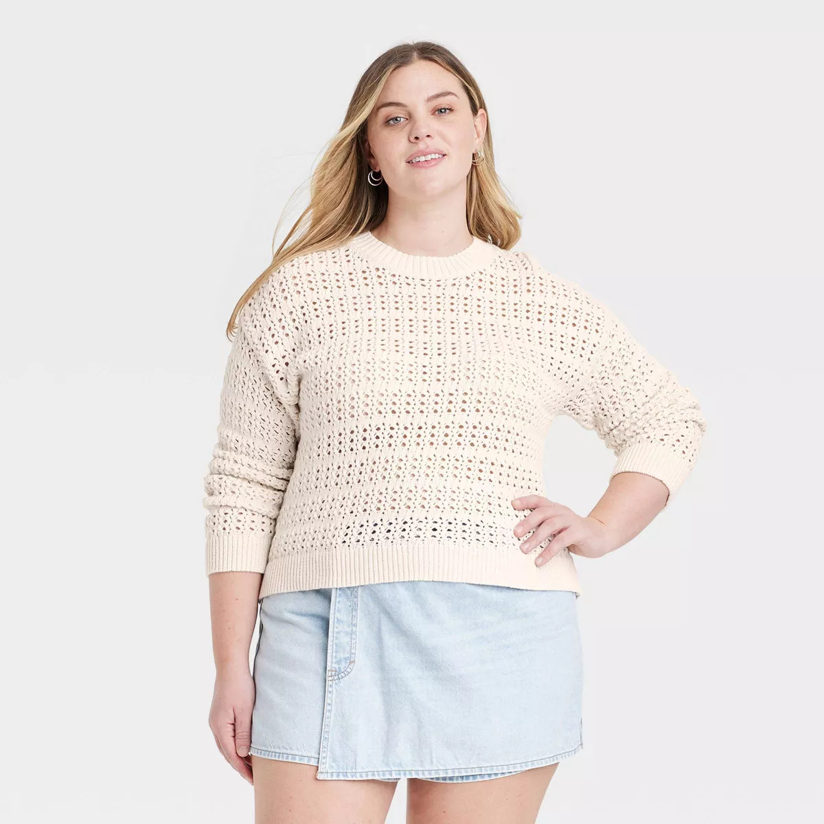 Women's Openwork Crewneck Pullover Sweater - Universal Thread™ | Target