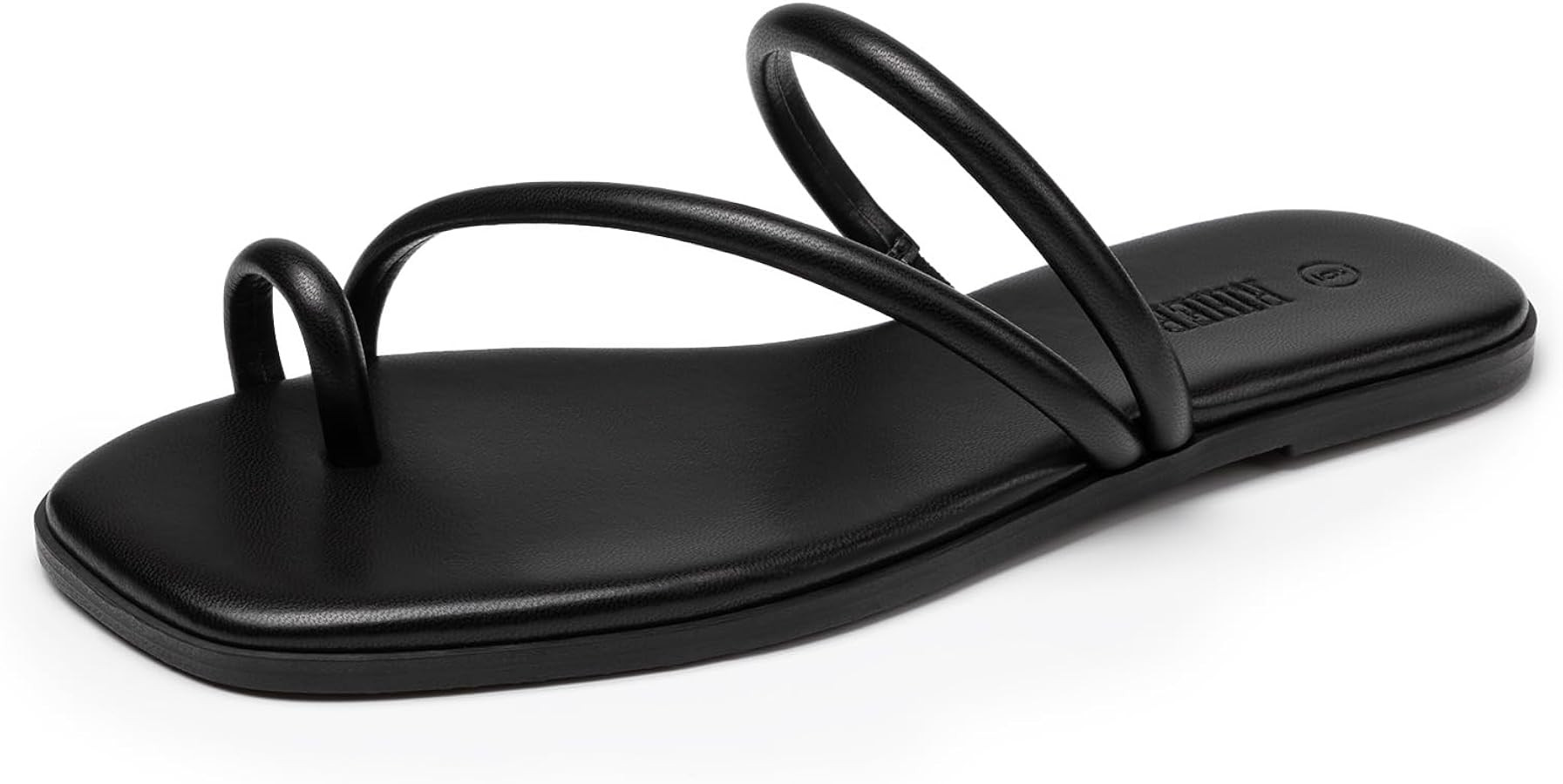 Amazon.com | Rihero Black Slide Sandals Women Comfortable Square Toe Strappy Thong Flat Sandals B... | Amazon (US)
