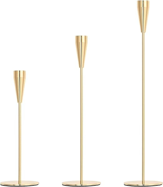 Golden Candlestick Holders Set of 3 for Taper Candles, Elegant Long Candle Holders Fits 0.83inch ... | Amazon (US)