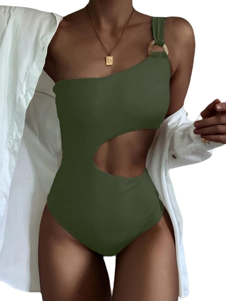 Hilinker Women's One Piece Swimsuit One Shoulder Cut Out Swimwear Monokini Tummy Control | Amazon (US)
