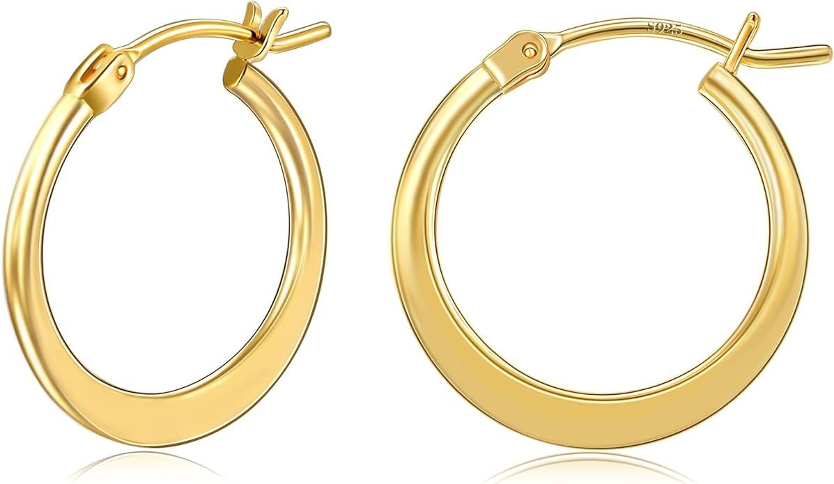 Gacimy Flattened Gold Hoop Earrings for Women, 14K Real Gold Plated Hoops with 925 Sterling Silve... | Amazon (US)