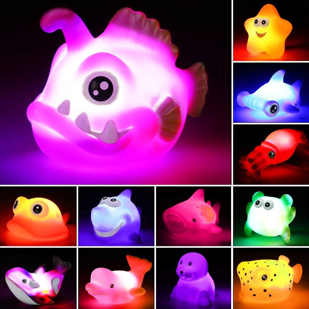 Bath Toys, 12 Pcs Light Up Ocean Sea Animal Set, Flashing Colorful LED Light Floating Bathtub Toy... | Amazon (US)