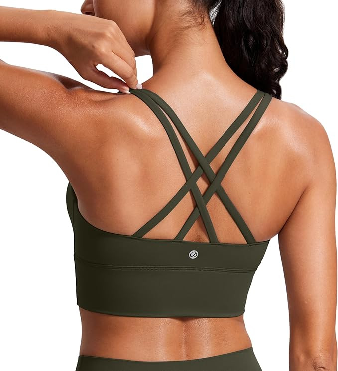 CRZ YOGA Womens Strappy Longline Sports Bra - Medium Impact Criss Cross Yoga Padded Workout Crop ... | Amazon (US)