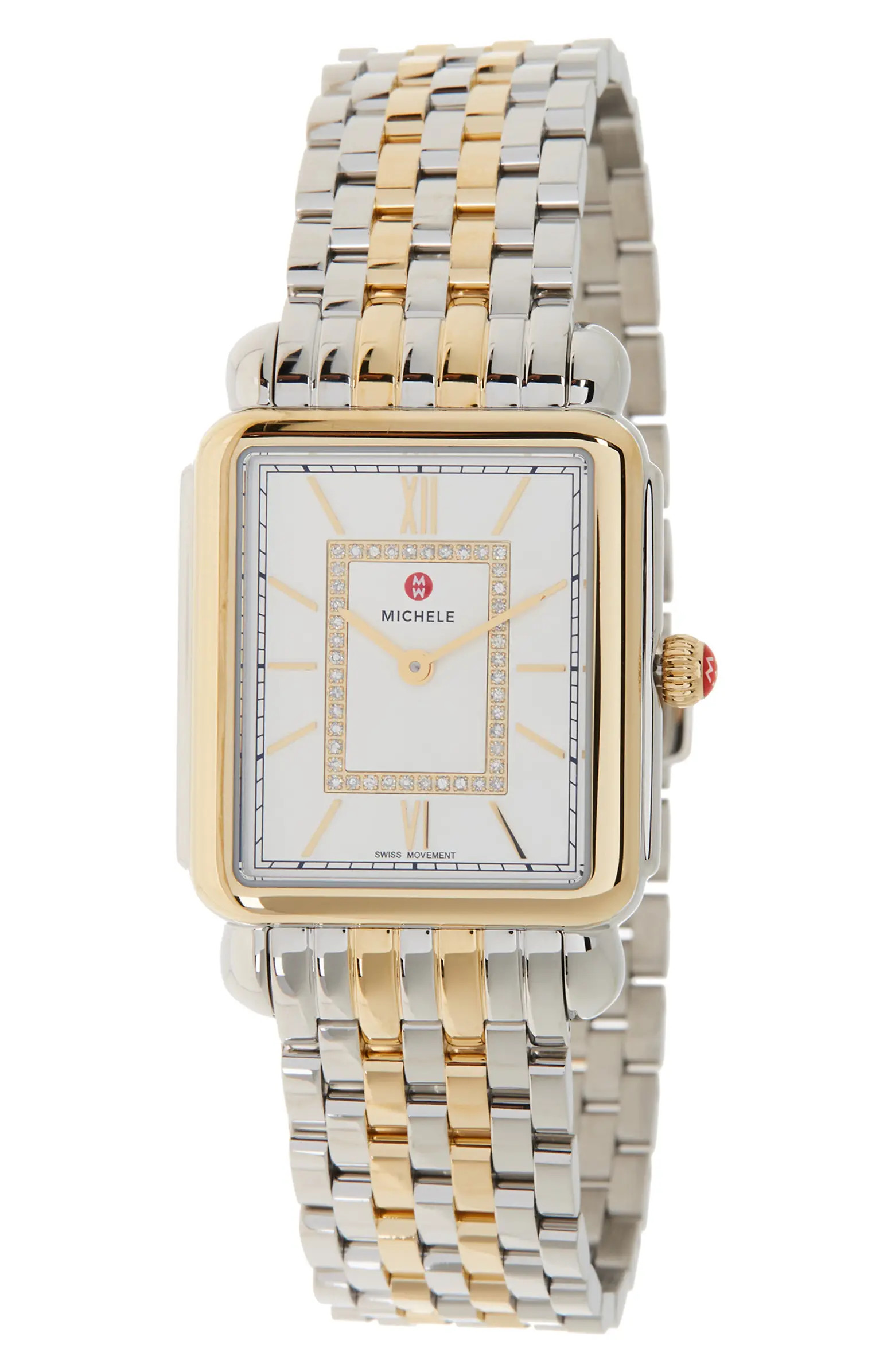 MICHELE Women's Deco II Diamond Two-Tone Bracelet Watch, 20mm x 43mm - 0.11 ctw | Nordstromrack | Nordstrom Rack