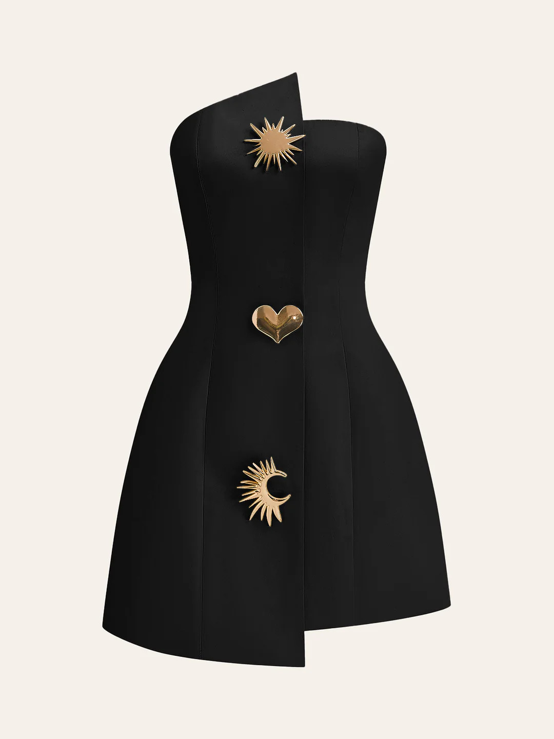 Satin Asymmetrical Embellished Strapless Dress | Commense