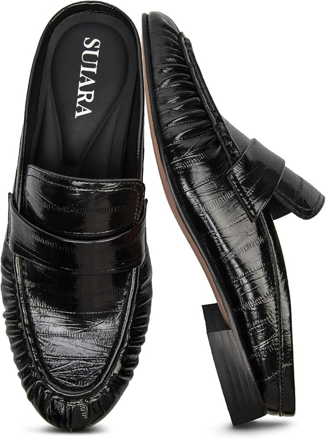 Penny Loafers for Women Chunky Heel Flat Mules Round Toe Slip on Comfortable Loafers Casual Slide... | Amazon (US)