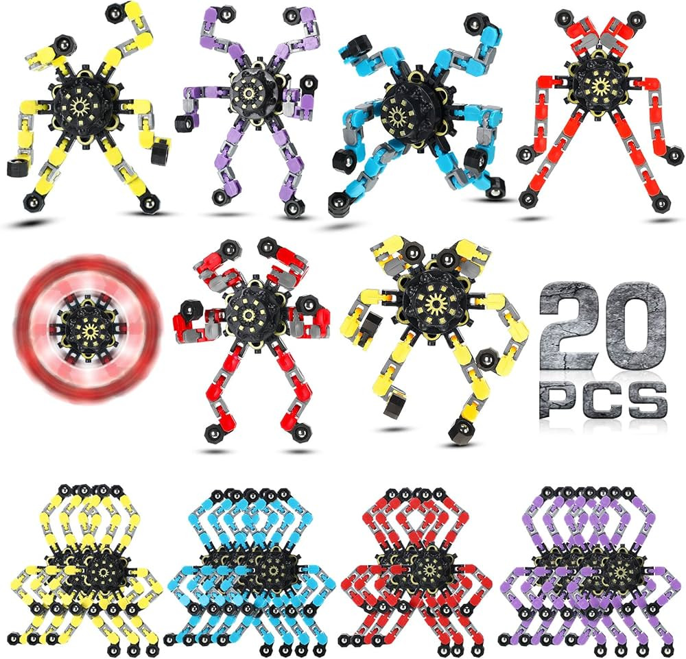 20 Pcs Transformable Chain Robot Finger Spinner Robot Deformed Mechanical Spiral Twister Fingertip Spinners Spiral Twister Fingertip Decompression Fingertip Spinner for Adults Teens | Amazon (US)