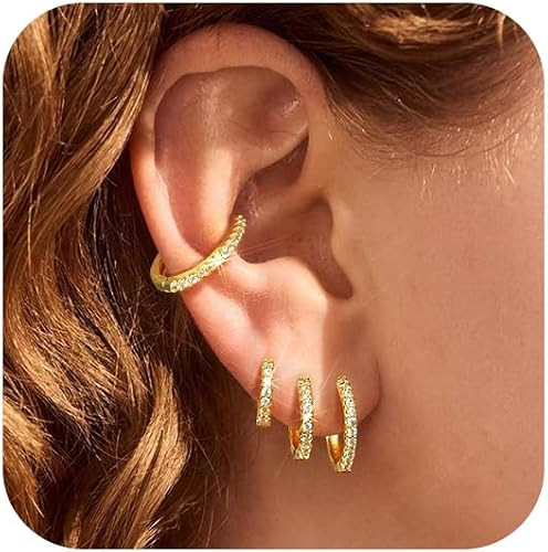 Silver Gold Hoop Earrings for Women Trendy Hypoallergenic Earrings Huggie Cartilage Hoop Earrings... | Amazon (US)